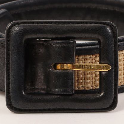 CHANEL Straw Leather Combinaiton Belt Black