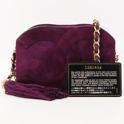 Chanel Around 1990 Made Suede Big Cc Mark Stitch Fringe Chain Bag Purple