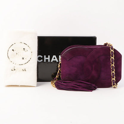 Chanel Around 1990 Made Suede Big Cc Mark Stitch Fringe Chain Bag Purple