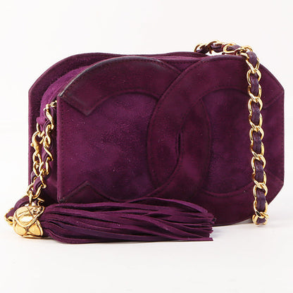 Chanel Around 1990 Made Suede Big Cc Mark Stitch Fringe Chain Bag Purple