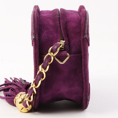 Chanel Around 1990 Made Suede Big Cc Mark Stitch Fringe Chain Bag Purple