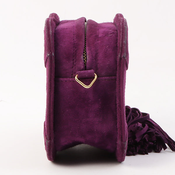 Chanel Around 1990 Made Suede Big Cc Mark Stitch Fringe Chain Bag Purple