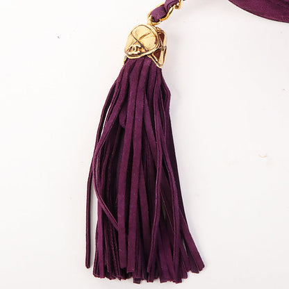 Chanel Around 1990 Made Suede Big Cc Mark Stitch Fringe Chain Bag Purple