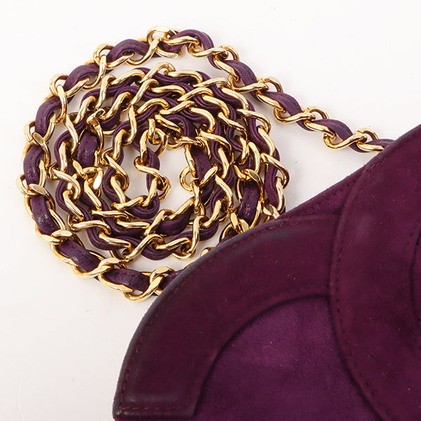 Chanel Around 1990 Made Suede Big Cc Mark Stitch Fringe Chain Bag Purple