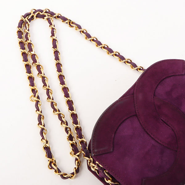 Chanel Around 1990 Made Suede Big Cc Mark Stitch Fringe Chain Bag Purple