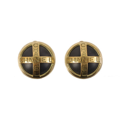 CHANEL 1994 Made Round Logo Earrings Black