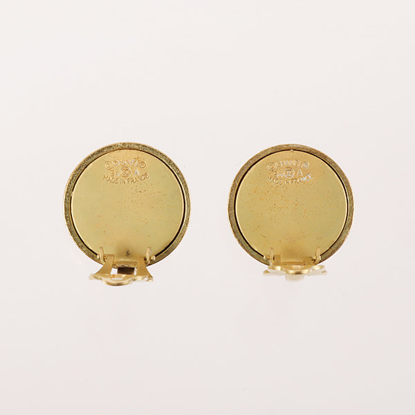 CHANEL 1994 Made Round Logo Earrings Black