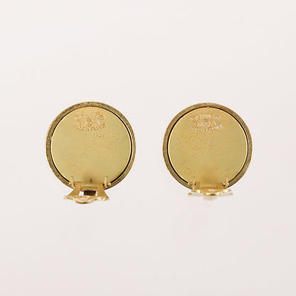 CHANEL 1994 Made Round Logo Earrings Black