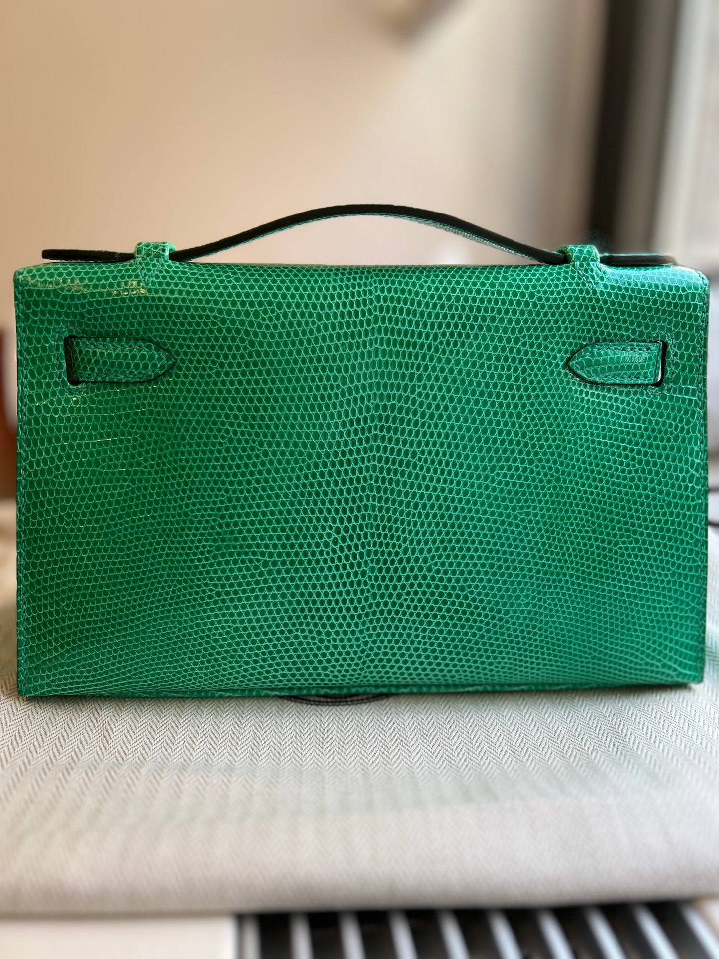 Hermes Kelly Pochette Menthe Lizard Palladium Hardware