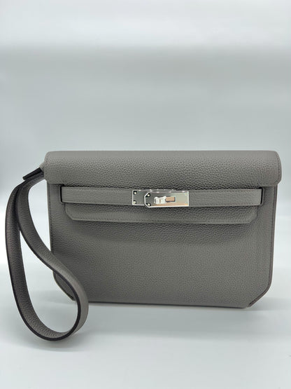 Hermes Kelly Depeches 25 Gris Etain Togo Calfskin Clutch