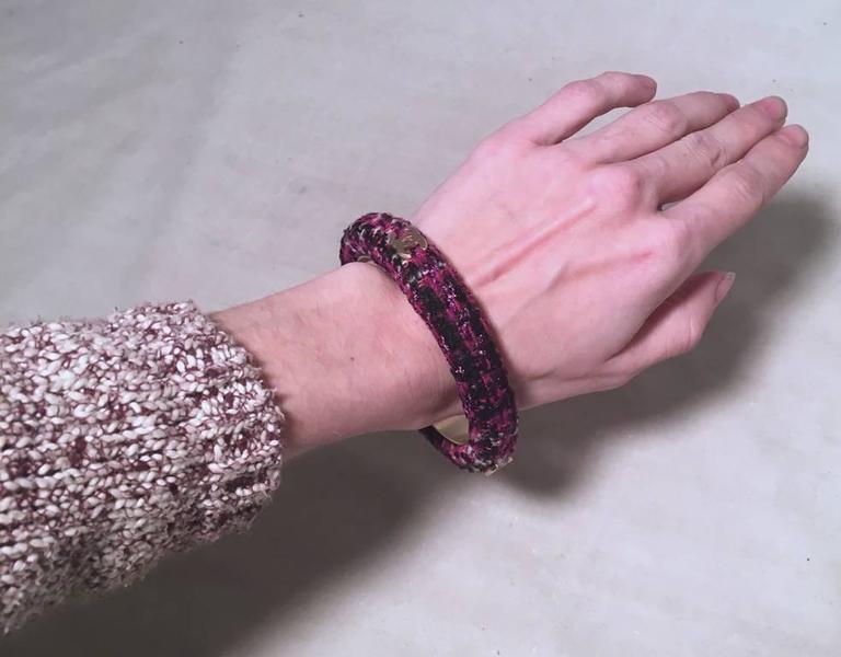 Chanel Purple Tweed and Steel Bangle Bracelet