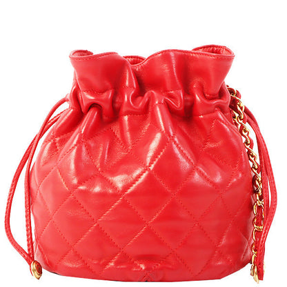 Chanel Around 1985~1990 Made Cc Mark Stitch Mini Drawstring Chain Bag Red