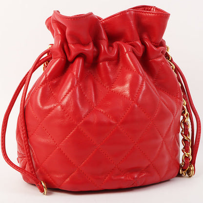 Chanel Around 1985~1990 Made Cc Mark Stitch Mini Drawstring Chain Bag Red