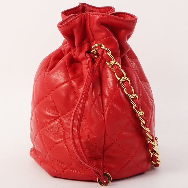 Chanel Around 1985~1990 Made Cc Mark Stitch Mini Drawstring Chain Bag Red