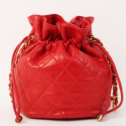 Chanel Around 1985~1990 Made Cc Mark Stitch Mini Drawstring Chain Bag Red