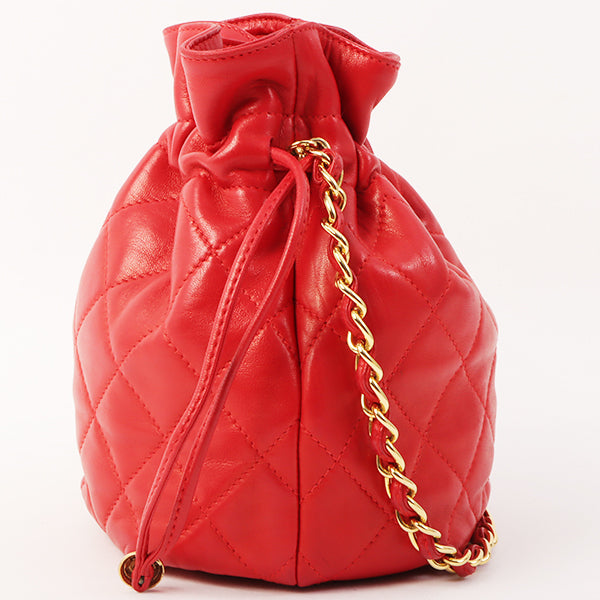 Chanel Around 1985~1990 Made Cc Mark Stitch Mini Drawstring Chain Bag Red