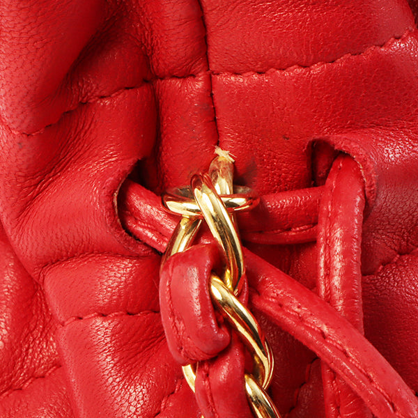 Chanel Around 1985~1990 Made Cc Mark Stitch Mini Drawstring Chain Bag Red