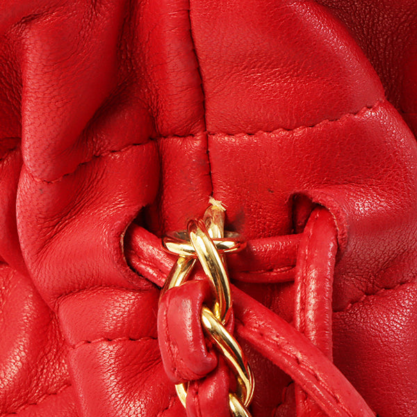 Chanel Around 1985~1990 Made Cc Mark Stitch Mini Drawstring Chain Bag Red