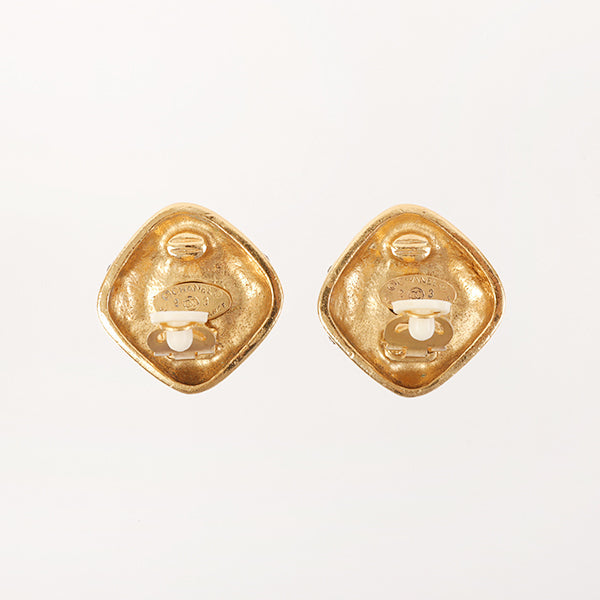 CHANEL 1988 Made Diamond Matelasse Stitch Rhinestone Earrings