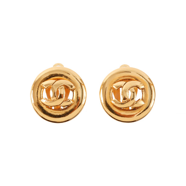 CHANEL Round Cutout Cc Mark Earrings