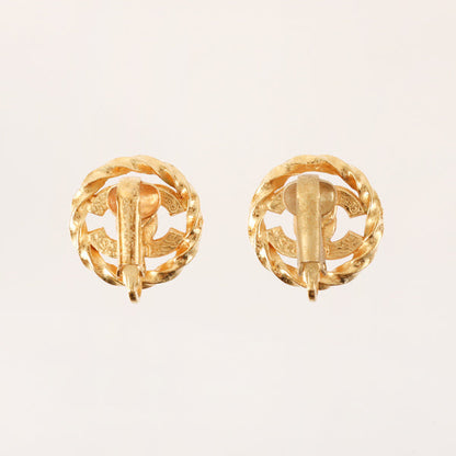 CHANEL Rhinestone Round Cutout Cc Mark Earrings