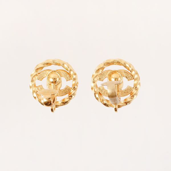 CHANEL Rhinestone Round Cutout Cc Mark Earrings