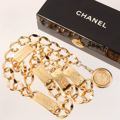 CHANEL Logo Plate Cc Mark Coin Charm Chain Belt