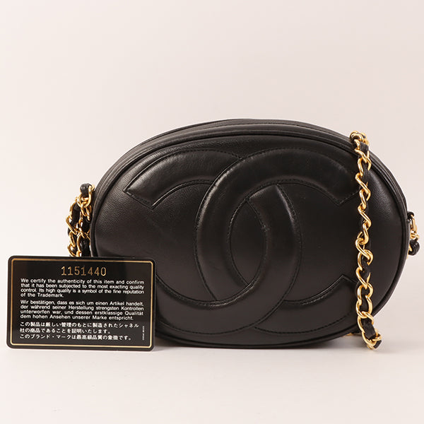 CHANEL Around 1990 Made Big Cc Mark Stitch Fringe Mini Chain Bag Black