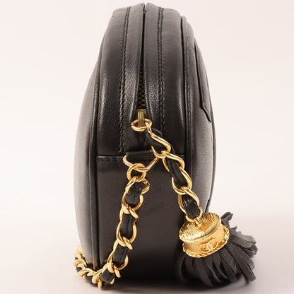 CHANEL Around 1990 Made Big Cc Mark Stitch Fringe Mini Chain Bag Black