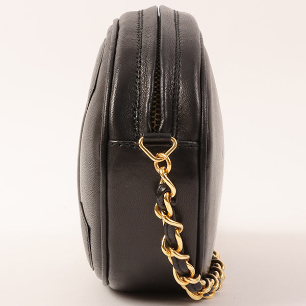 CHANEL Around 1990 Made Big Cc Mark Stitch Fringe Mini Chain Bag Black