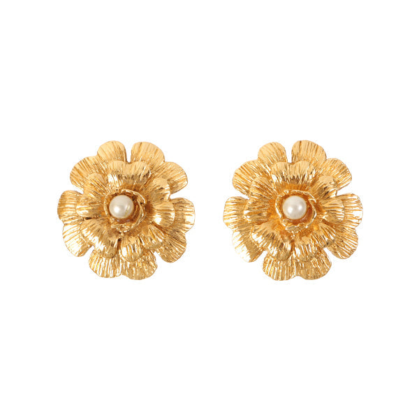 Chanel 1988 Made Camellia Motif Pearl Earrings