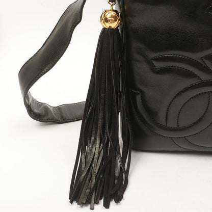 Chanel Around 1995 Made 3 Cc Mark Stitch Fringe Shoulder Bag Black