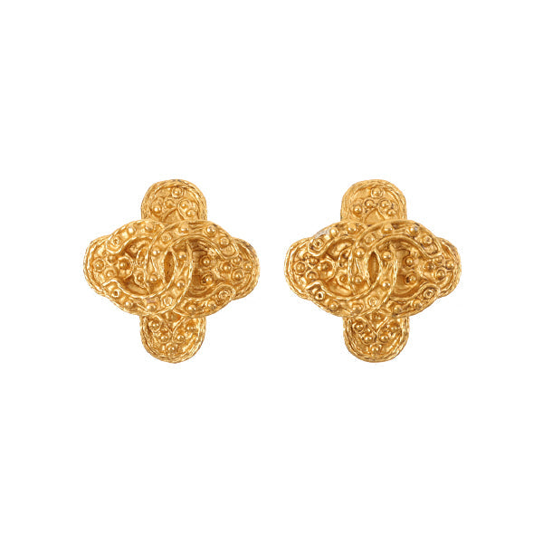 CHANEL 1994 Made Cross Motif Dotted Cc Mark Earrings