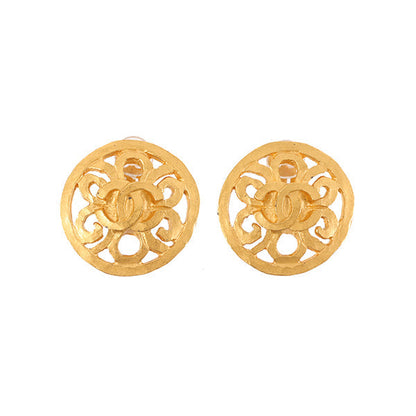 CHANEL 1995 Made Round Cutout Cc Mark Earrings