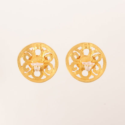 CHANEL 1995 Made Round Cutout Cc Mark Earrings