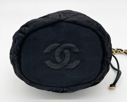 Chanel Vintage Black Satin & Leather Drawstring Bucket Bag