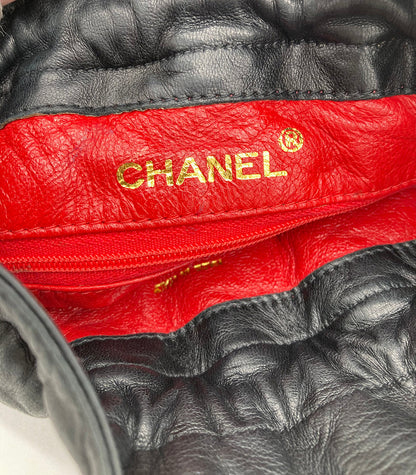 Chanel Vintage Black Satin & Leather Drawstring Bucket Bag