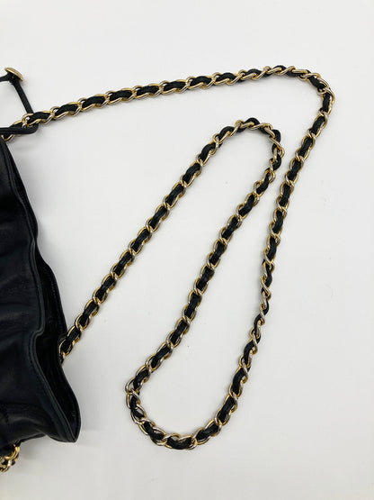 Chanel Vintage Black Satin & Leather Drawstring Bucket Bag