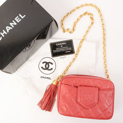 Chanel Around 1990 Made Cc Mark Stitch Fringe Bijoux Chain Bag Coral Pink