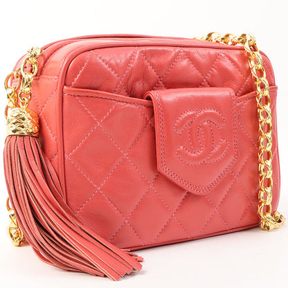 Chanel Around 1990 Made Cc Mark Stitch Fringe Bijoux Chain Bag Coral Pink