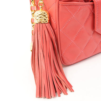 Chanel Around 1990 Made Cc Mark Stitch Fringe Bijoux Chain Bag Coral Pink