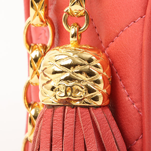 Chanel Around 1990 Made Cc Mark Stitch Fringe Bijoux Chain Bag Coral Pink