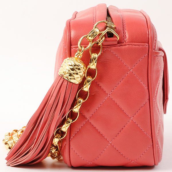 Chanel Around 1990 Made Cc Mark Stitch Fringe Bijoux Chain Bag Coral Pink