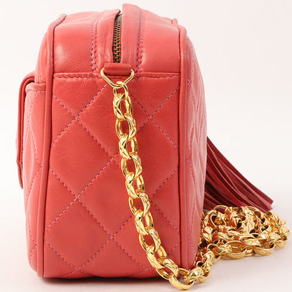 Chanel Around 1990 Made Cc Mark Stitch Fringe Bijoux Chain Bag Coral Pink