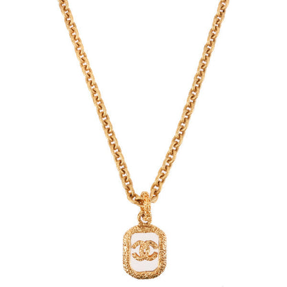 CHANEL Square Cc Mark Plate Long Necklace Clear