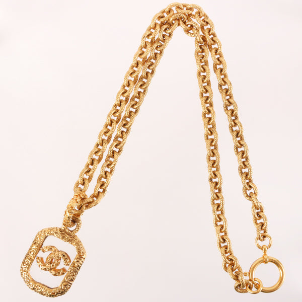 CHANEL Square Cc Mark Plate Long Necklace Clear