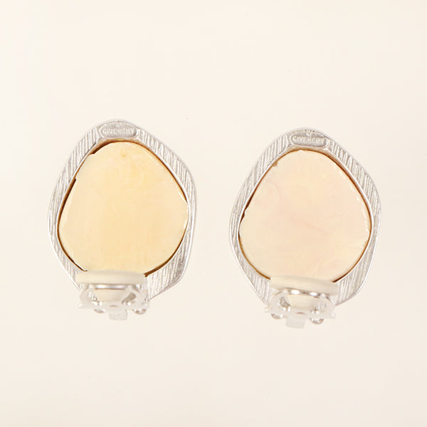 GIVENCHY Color Stone Logo Earrings Ivory/Silver