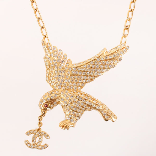 CHANEL 2001 Made Rhinestone Eagle Motif Cc Mark Necklace