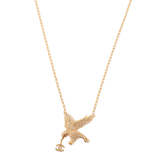 CHANEL 2001 Made Rhinestone Eagle Motif Cc Mark Necklace