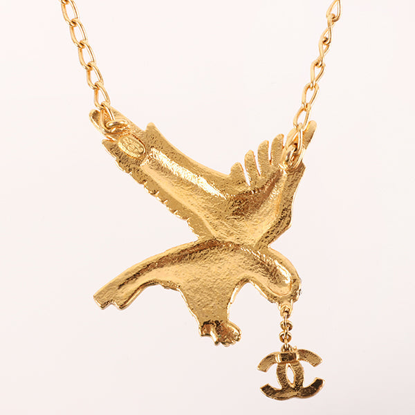 CHANEL 2001 Made Rhinestone Eagle Motif Cc Mark Necklace